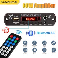 DC 12V Bluetooth 5.3 MP3 WMA APE Decoder Board 60W Amplifier Clock Time Display 6.5MM Mic Jack USB TF FM Radio Car Mp3 Player