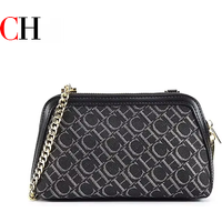 CH Women's Crossbody Bag Letter Printed Canvas Shoulder Bag With Gold Chain Luxury Black Small Handbag For Female Daily Use