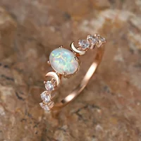 YILUOCD Witchcraft Triple Moon Goddess Fire Opal Ring Rainbow Oval Stone Arrow Rings for Women Engagement Wedding Bands Jewelry