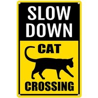 Slow Down Sign,Cat Crossing Aluminum Signs , Sturdy Metal Rust Free, Warning Sign,Yard Sign - Cat Cross