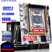 QIYIDA X99 Motherboard LGA 2011-3 Set Kit Xeon E5 2680 V4 CPU Processor 16G=1*16G DDR4 REG ECC RAM Memory NVME M.2 TPM2.0 plug