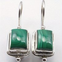 Vintage Silver Color Green Stone Dangle Earrings Woman Square Party Daily Wear