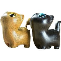 Wooden Cat Figurine – Cute Standing Kitty Looking Up Ornament, Curious Big-Eyed Wooden Animal Decoration for Home or Desk Gift