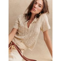 New Summer Pure Cotton Knitted Hollow out Short Sleeve Hook Flower Cardigan Women's Slim Fit V-Neck Button up Sweater