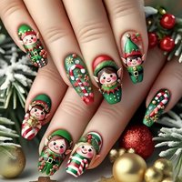 Medium fake nails for Christmas party snowflakes Christmas tree Santa Claus elf alsmond Square tips press on false nail art set