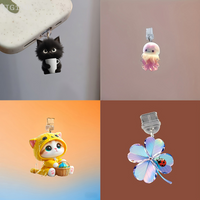 Mobile Phone Dust Plug Pendant, Cute Cat Dog Shamrock Design for iPhone Type-C Charging Port