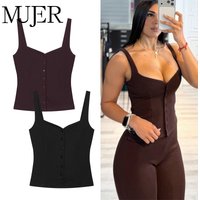 MUJER Button Crop Top Women Summer Tank Corset Top Woman Sexy Backless Bustier Tops for Women Straps Tanks & Camis Women's Tops