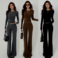 Fashionable Long Sleeve T-Shirt And Pants Set Women's Casual Versatile Long Pants That Make Legs Look Polyester Fiber