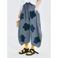 imakokoni summer new flocking applique plaid Korean wide-leg pants women's loose 244629