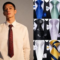 Paisley Floral Plain Striped Men's Ties Wedding Accessories Neck Tie Set Handkerchief Cufflinks Gift For Men