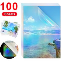 100 Sheets A4 Paper Cold Laminating Film Transparent Holographic Stars Dots Sticker Film DIY Self-adhesive Photo Laminating Film