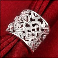 925 Sterling Silver Ring Crystal Heart Wide Rings For Women Adjustable Fashion Wedding Party Gifts Brands Jewelry