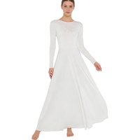 Women Liturgical Worship Lyrical Dance Dress Church Choir Praise Prayer Robe Long Sleeve Shiny Rhinestone Wide Swing Tunic Gown