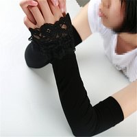 2PCS Elegant Black Lace Long Gloves Women's Gothic Style Sunscreen Arm Sleeves Fashion Party Performance Accessories