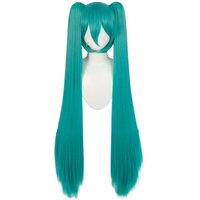 Long Double Clip Ponytails Hatsune Miku Cosplay Synthetic Wig Costume for Women Girls (Green)