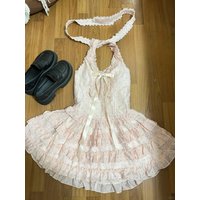 Summer Sweet Elegant Women Dress Kawaii Lolita Y2k Chic Design Polka Dot Pink Dress Fashion Bow Female Korea Style Chic Outfits