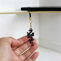 Vintage Black Carved Animal Phone Charm Lanyard Detachable Golden Buckle Strap Gothic Style Owl/Horse/Dragon Pendant