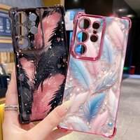 Compatiable with Samsung Galaxy S25 S24 S23 Ultra S22 Plus S21 FE S20 Luxury Beauty Leaves Plating Case Anti Drop Cover