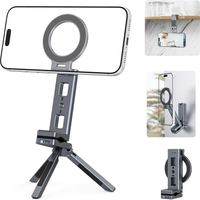 CAMOLO Dual-sided Magnetic Phone Tripod with Clip Desk Mount Foldable Phone Holder for iPhone 17/16/15 Airplanes Travel Holder