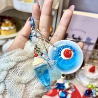 Cute Blue Soda Water Jelly Pudding Keychain Bags Pendants Jewelry Gifts Accessory Korean Retro student Backpack Accessories Gift
