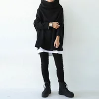 Women's Oversize Simple Tops 2025 New Fashion Casual Solid Color High-Neck Long Sleeve T-Shirt For Women