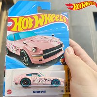 Mattel Hot Wheels Datsun 240z No.62/250 Hw Art Cars Series Blue Cherry Blossom Pink Rim Diecast Toy Car For Kids Car Collectors