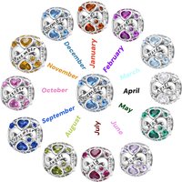 925 Sterling Silver Heart Birthstone January to December Bead Original Pendants Bracelet Necklace Charm Party Birthday DIY Gifts
