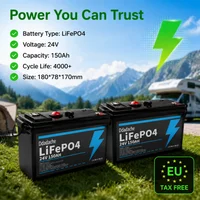 24V 150Ah Wiederaufladbare LiFePO4-Batterie mit Intelligentem BMS-Schutz, Lithium-Batterie Geeignet für Solaranlagen, Wohnmobile, Boote, Camper und Schiffe