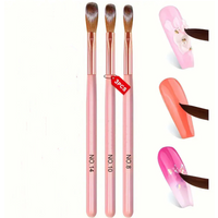 3pcs Pink Handle Acrylic Nail Brushes Professional Crystal Powder Extension Carving Tool 8/10/14 Beginner Manicure Salon Brush