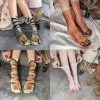Funny 3D Print Animal Paw Socks For Women Men Novelty Tiger Cat Dog Mid-tube Stockings Creative Foot Paw Printed Socks Gifts