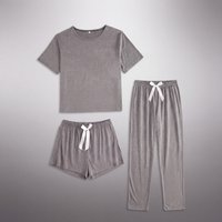 3-Piece Women's Pajama Set, Soft and Breathable Sleepwear, Gray Minimalist Style, Classic and Versatile, New Model for 2026