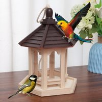 Solid Wood Bird Feeder Wooden Bird House Ornament Pet Automatic Feeder Outdoor Decorative Weaved Hanging Birdhouse Pet Feeding