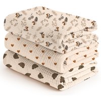 3PCS Muslin Baby Wrap Scarf Double Layer Folded Print Gauze Swaddle Blanket for Newborn All Seasons