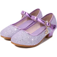 Children Spring Autumn Etiquette High Heels Girls Princess Shoes Children Leather Shoes Silver Performance Shoes Sequins Velcro