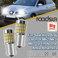 Roadsun 1156 P21W For Seat Ibiza 6l 6j Leon 5f Mk2 Mk3 Mk1 1p 1m Arona Altea Alhambra 2X LED Projector Lens Reverse Light Bulbs