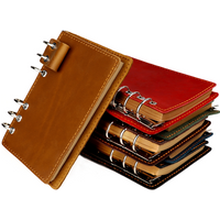 A6 loose leaf notebook vintage cowhide notebook handmade 6-hole metal binder notebook, pen inserted, crazy horsehide diary