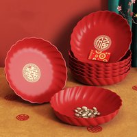 Multifunctional Red Wedding Snack Tray Round Plastic Chinese New Year Nut Plate Chinese Traditional Thickened Serving Tray Fruit