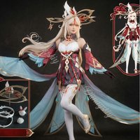 Genshin Impact Alice Full Set With Headwear & Hair Accessories Layered Skirt With Train Gold Gilded Detail Cosplay Costume Wig