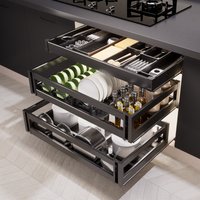 Three-layer kitchen cabinet pull basket aluminum alloy drawer type dish basket storage rack built-in bowl basket bowl rack tool