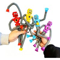 4PCS Suction Cup Robot Toy Shape Changing Telescopic Pop Tubes Autism Sensory Toy Robot Action Figure Bendable Fidget Toy