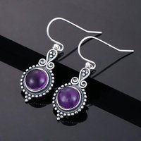 S925 Silver Earrings Vintage Amethyst Drop Earrings for Women Fashion Dangle Earrings Anniversary Party Gift Jewelry