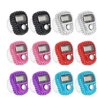 Mini Rhinestone Finger Counter Ring Portable Manual Digital Finger Counter Small LCD Display Pitch Counter Random Color