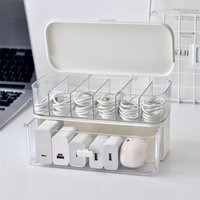 Double-Layer Charging Cable Storage Dust-Proof Box with Smooth Pull-Out Drawer Cable Management Box, Large-Capacity Data Cable Storage Dust-Proof Organizer, Suitable for Organizing Cables in Desktop