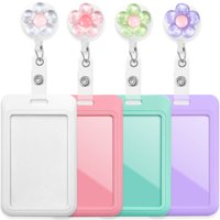 1PC Flower Retractable Badge Reel with ID Card Holder Cute Pastel Color Badge Reels for Nurses Teachers Students