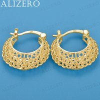 ALIZERO 18K Gold Hollow Flowers Earrings For Women Wedding Engagement Party Fashion Jewelry Gifts Charms Ear Clip Accessories