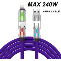 New USB to Type-C 1.2-meter mobile phone 240W fast charging silicone data cable 4-in-1 multi interface rotary adapter