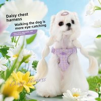 Small dog chest back easy to walk dog soft breathable light dog chest strap dog leash small daisy embroidery