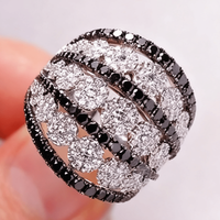 Luxury Women Wide Inlaid White Black Sparkling Cubic Zirconia Ring Fashion Silvery Color Charming Unique Rings Jewelry