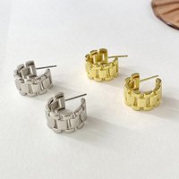 Huitan Watchband-shape Small Metal Hoop Earrings Women Simple Stylish Female Piercing Earrings Daily Wear Modern Fashion Jewelry
