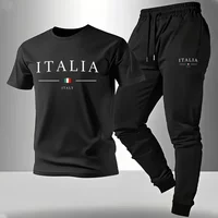 Men's Set T-shirt and Sweatpants Italy Print Summer Short Sleeve Tracksuit Male Home Outdoor Comfort Casual Tees Outfit S-3XL